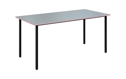 JSB 160N Jídelní stůl 1600 x 800 mm, deska šedá s hranou pastelově růžová / podnož černá